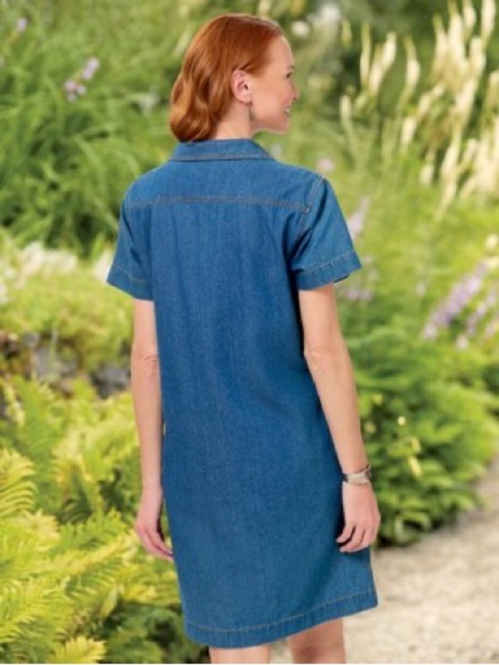 Vermont L Country Store Denim Polo Short Sleeve Shirt Dress Cottage Coastal Prep - Picture 3 of 9